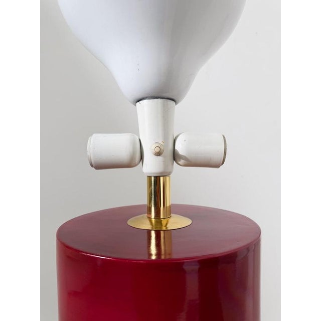 Italian Ruby Red Glazed Ceramic and Brass Twin Table Lamps, 1970s, Set of 2 For Sale - Image 17 of 18