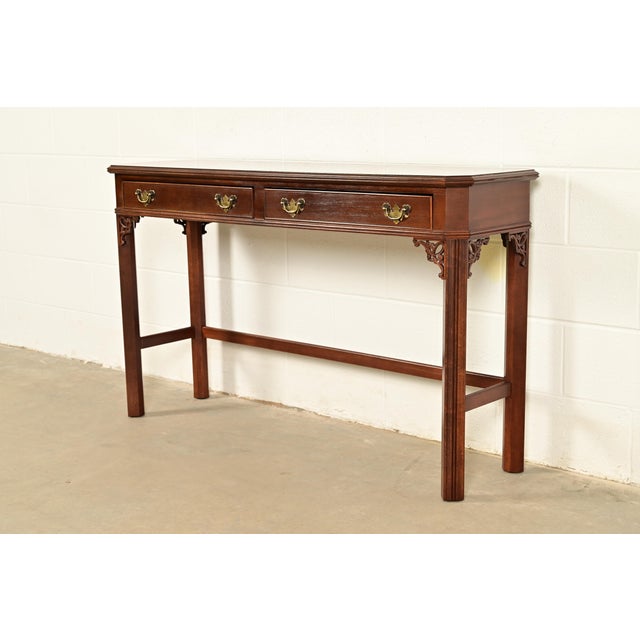 Chippendale Carved Banded Mahogany Console Table by Craftique For Sale - Image 16 of 16