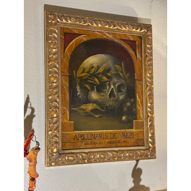 Gold Baroque Style Oil on Canvas Memento Mori Profile Painting in Giltwood Frame For Sale - Image 8 of 13
