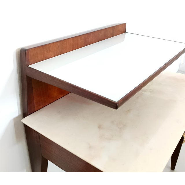 Brown Vintage Nightstand with Glass and Marble Shelves by Gio Ponti, Italy, 1950s For Sale - Image 8 of 11