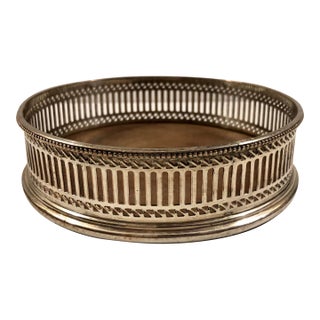 1950s English Pierced Silverplate and Wood Wine Coaster For Sale