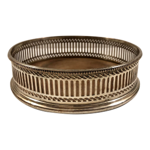 1950s English Pierced Silverplate and Wood Wine Coaster