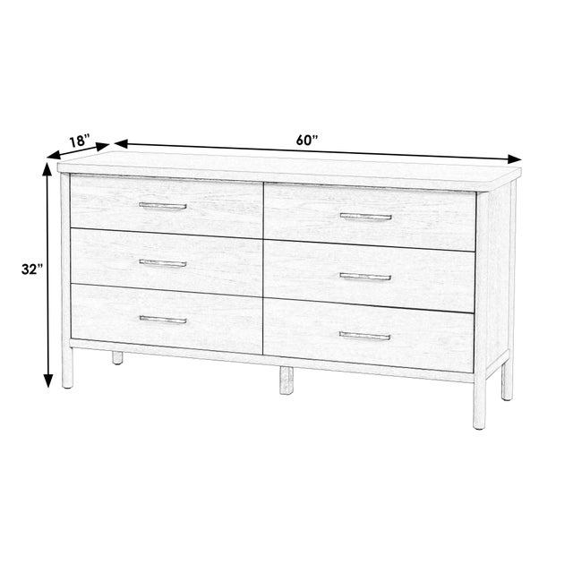 Mid-Century Modern Lennon 60 in. W Rectangular Wood 6 Drawer Rounded Leg Dresser, Light Natural Wood For Sale - Image 3 of 8