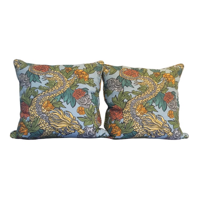 Robert Allen Ming Dragon Down Pillows - a Pair For Sale