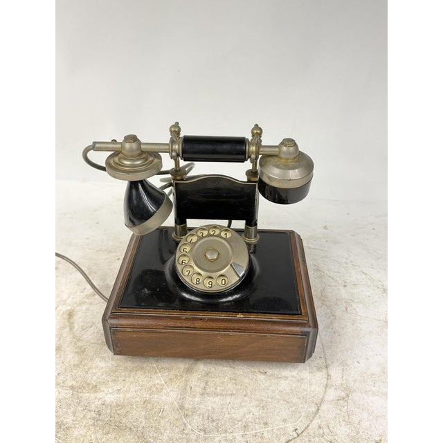 Vintage Wooden and Brass Rotary Telephone, 1950s For Sale - Image 6 of 7