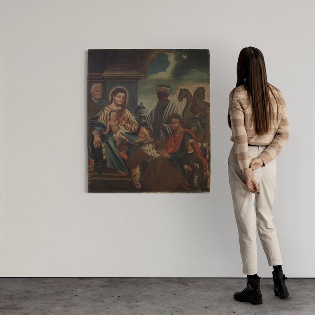 Unknown, Adoration of the Magi, 1880, Oil on Canvas For Sale - Image 12 of 16