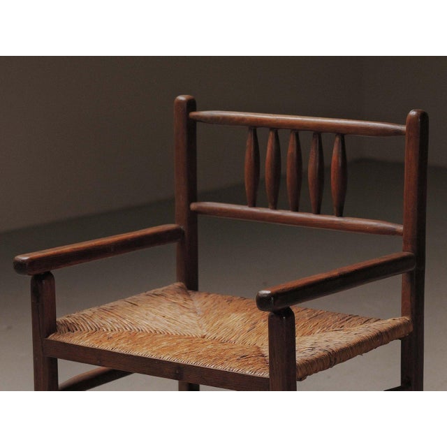 Mid-Century Modern Brutalist Wood and Straw Armchair, France, 1950 For Sale - Image 3 of 18