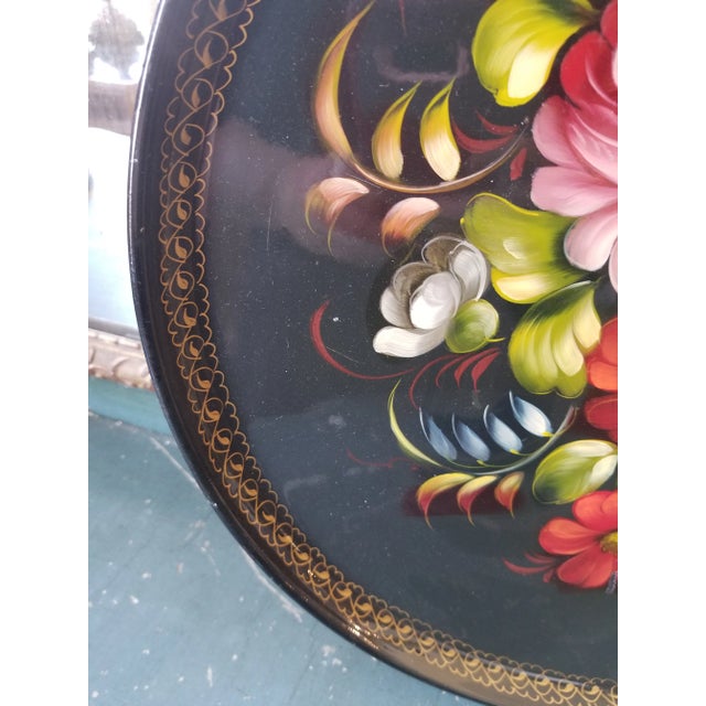 Traditional Hand Painted Round Tole Tray For Sale - Image 3 of 9