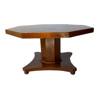 Antique Art Decor Burled Wood Marquetry Inlaid Pedestal Coffee Table For Sale