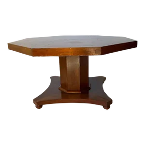 Antique Art Decor Burled Wood Marquetry Inlaid Pedestal Coffee Table