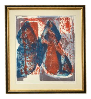 Vintage Modernist Figurative Serigraph Woman and Butterfly 1967