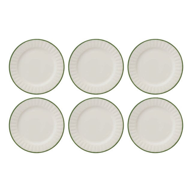 White & Green Wicker Plates from Este Ceramiche, Set of 6 For Sale