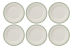 White & Green Wicker Plates from Este Ceramiche, Set of 6