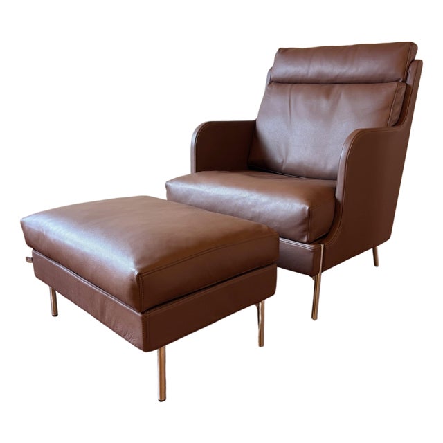 Eilersen Premium Leather High Back Funen Chair and Ottoman For Sale