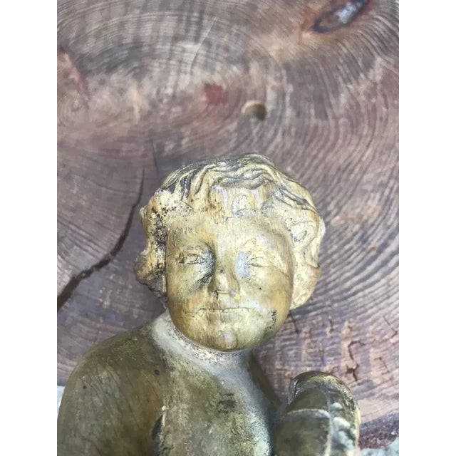 C1800 Antique French Renaissance Style Carved Wood Cherub Figure Holding His Fish - Sculpture For Sale - Image 9 of 11