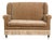 Vintage English Upholstered Loveseat with Out-Scrolling Arms and Casters For Sale
