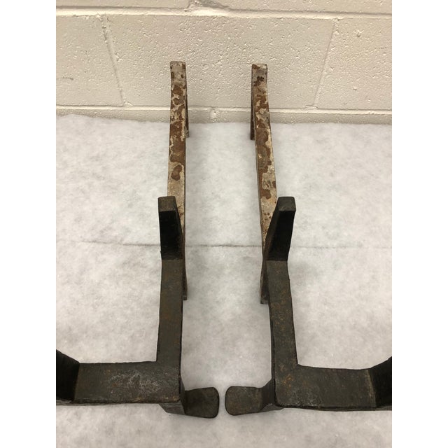 Antique Gustav Stickley Model #237 Black Wrought Iron Craftsman Andirons- a Pair For Sale - Image 9 of 12