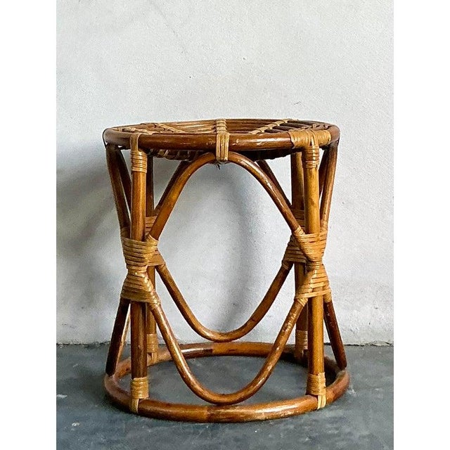 Vintage Boho Bent Rattan Low Stool For Sale In West Palm - Image 6 of 10