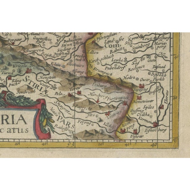 1634 Mercator/Jansson Map: Eastern Austria with Vienna, Hand-Colored This hand-colored map from 1634, titled "Austria...