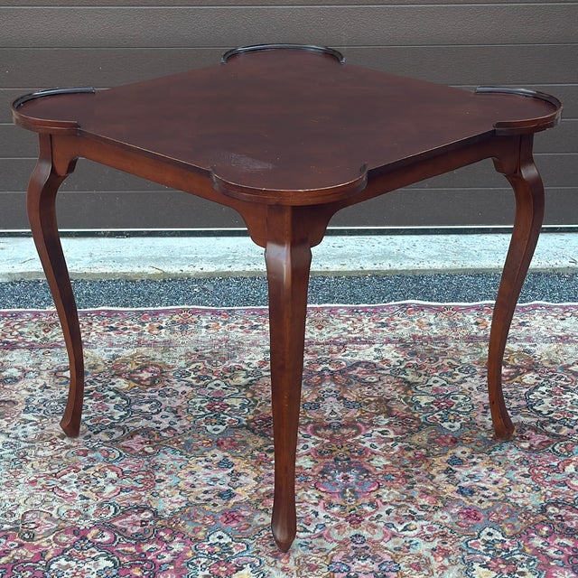Vintage Italian Parquet Marquetry Top Card Game Table 27” knee clearance under apron Stamped "Made In Italy" on underside.