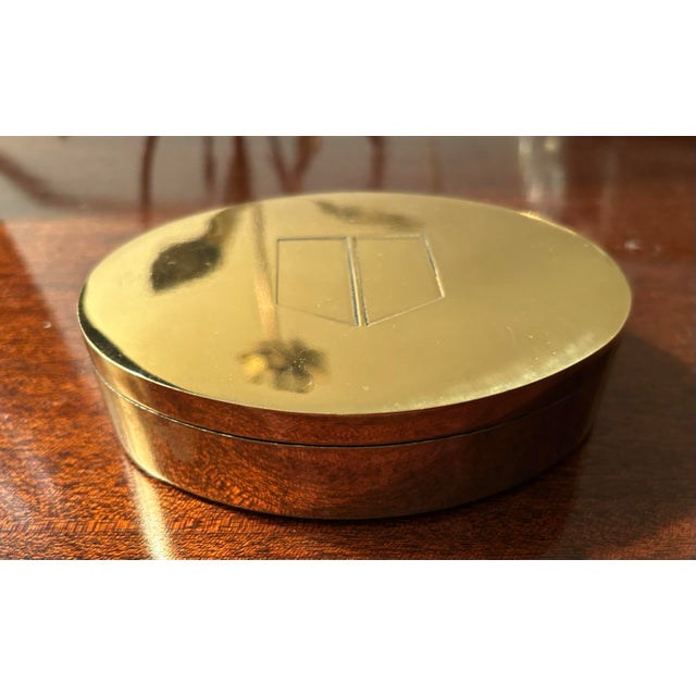 English Mid 20th Century Oval Velvet Lined Brass Box For Sale - Image 3 of 6