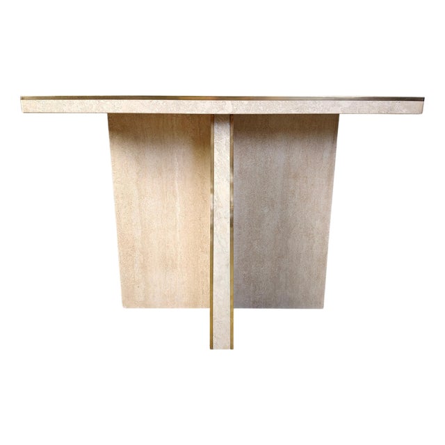 Vintage Travertine and Brass Console Table, 1970s For Sale