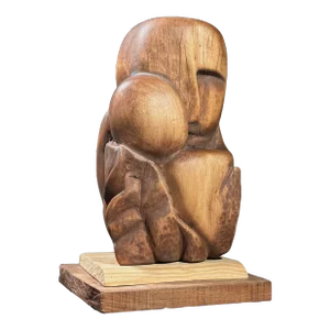 Vintage Hand Carved Abstract Modernist Figurative Sculpture, Signed