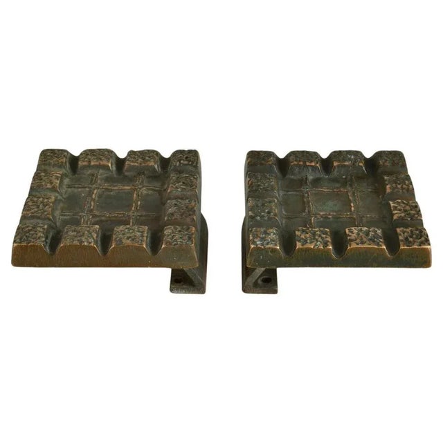 Gold Brutalist Bronze Square Push Pull Door Handles with Geometric Reliefs, 1970s, Set of 2 For Sale - Image 8 of 8