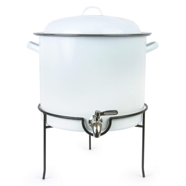 Crow Canyon Home Enamelware, Vintage Beverage Dispenser with Stand