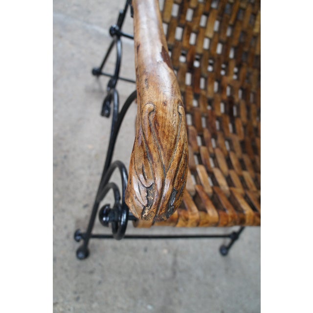 Vintage Omani Scrolled Wrought Iron Teak Saddle Seat Lounge Armchair For Sale - Image 4 of 13