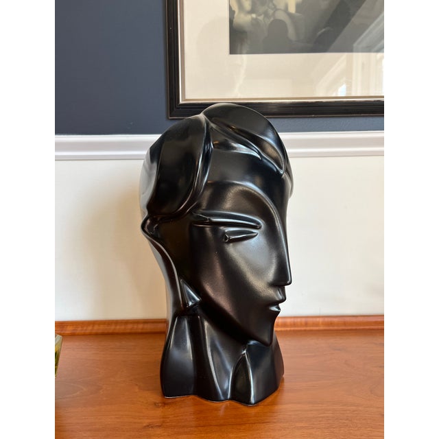 1980s Post Modern Art Deco Black Bust Harris Potteries For Sale - Image 5 of 10