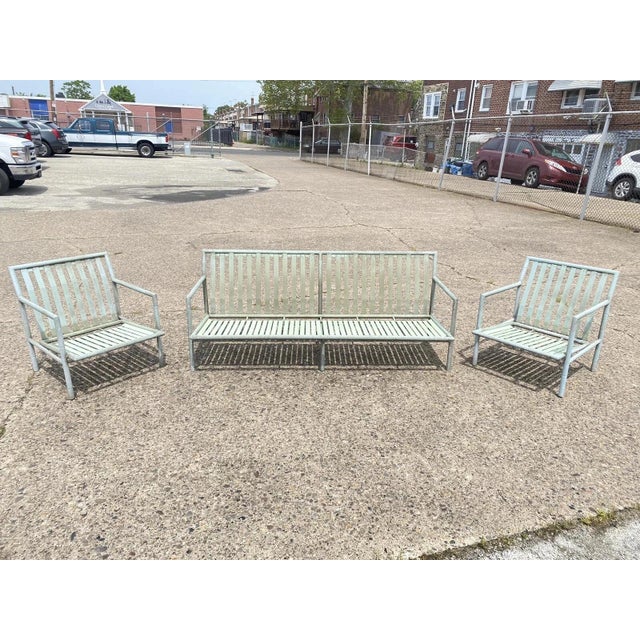 Late 20th Century Hauser Hollywood Regency Faux Bamboo Aluminum Metal Pool Patio Sofa Set 5 Pc Set For Sale - Image 10 of 12