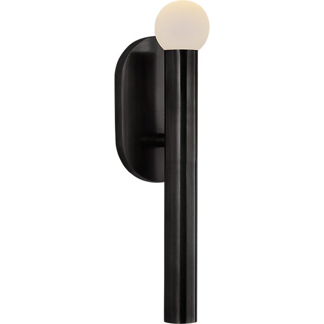 Kelly Wearstler for Visual Comfort Signature Rousseau Small Bath Sconce in Bronze with Etched Crystal Orb For Sale
