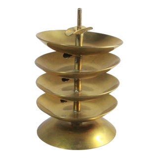 Vintage Stacking Brass Set of 4 Ashtrays With Stand For Sale