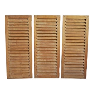 Set of Three Vintage Teak Shutter Doors / Wall Panels For Sale