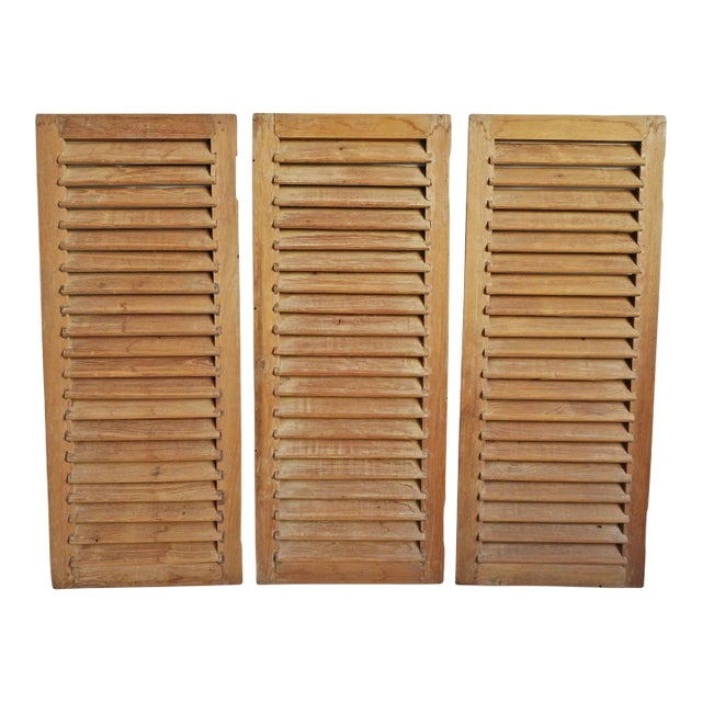 Set of Three Vintage Teak Shutter Doors / Wall Panels For Sale