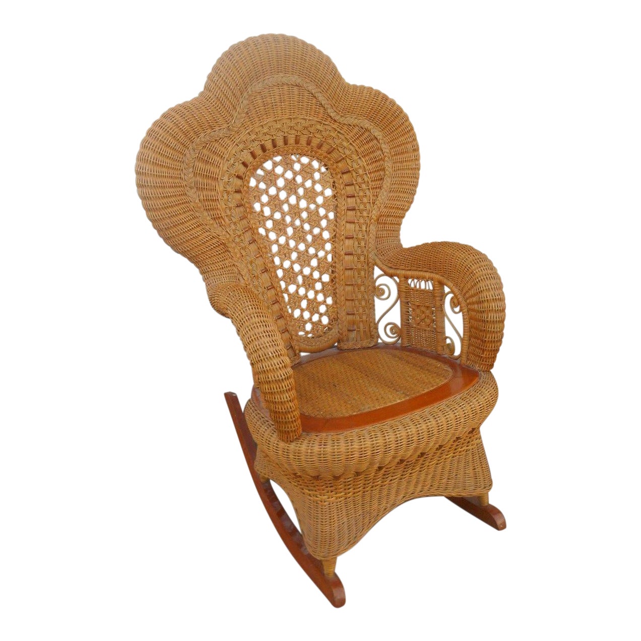 Ornate Vintage MidCentury Teak & Wicker Rocker Chairish