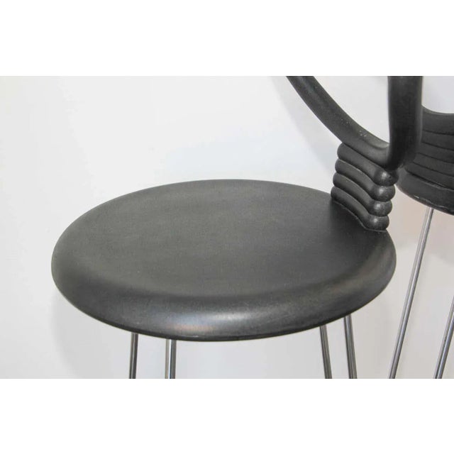 Nobu Tanigawa for Fasem Italy "Nardis" Black Bar Stools with Back- A Pair For Sale - Image 11 of 13