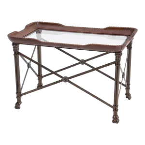 Maitland Smith Regency Leather Brass Nailhead Paw Feet Side Coffee End Center Table
