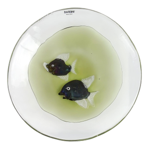 Murano Alfredo Barbini Signed Iridescent Double Fish Vintage Italian Art Glass Display Centerpiece Bowl