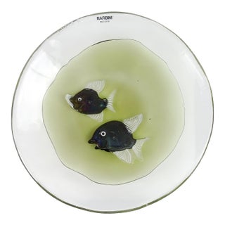 Vintage Murano Barbini Signed Iridescent Double Fish Italian Art Glass Display Centerpiece Bowl For Sale