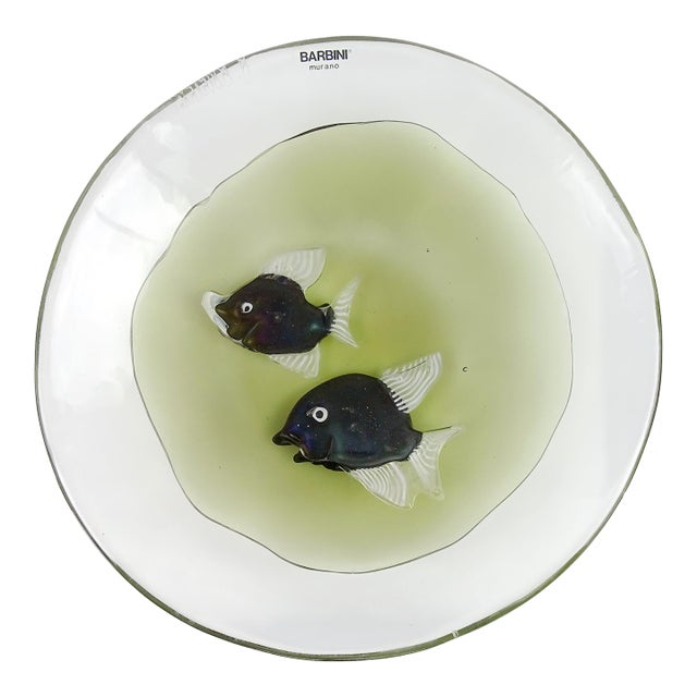 Vintage Murano Barbini Signed Iridescent Double Fish Italian Art Glass Display Centerpiece Bowl For Sale