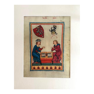 Vintage Print from 14th c. Codex Manesse in 14x18 Mat: "Herr Goeli", EUC For Sale