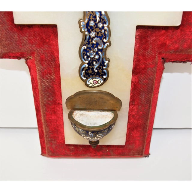 French Antique Mid 19th Century French Marble and Cloisonne Hanging Holy Water Font For Sale - Image 3 of 5