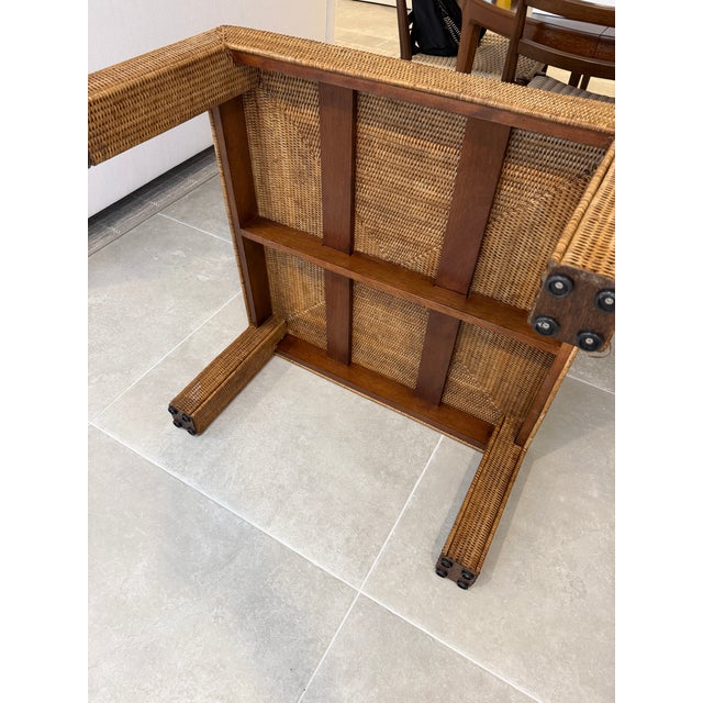Vintage Woven Rattan Square Coffee Table With Geometric Top For Sale - Image 4 of 4
