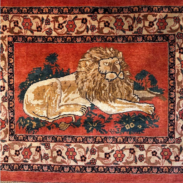 Vintage Malayer Rug 3’ x 4’ – Handmade Lion Rug, Red Field Rug, One of a Kind Accent Rug This vintage Malayer rug features...