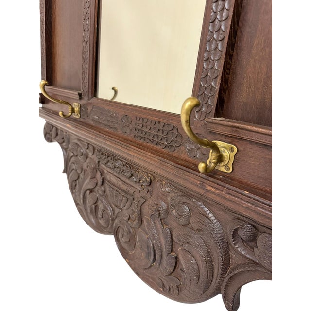 Renaissance Revival Hand-Carved Coat Rack with Mirror, 1900s For Sale - Image 11 of 12