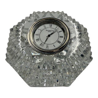 Vintage Waterford Crystal "Lismore Diamond" Octagonal Desk Clock & Paperweight For Sale