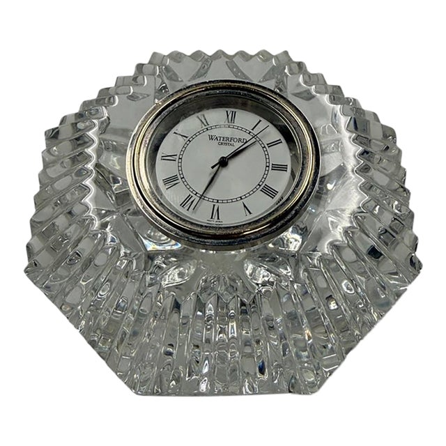 Vintage Waterford Crystal "Lismore Diamond" Octagonal Desk Clock & Paperweight For Sale
