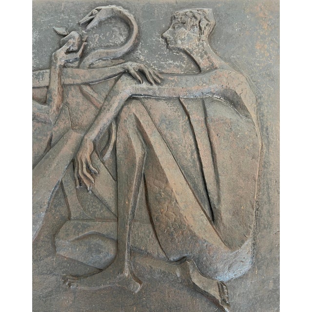 Modernist fireback depicting Adam and Eve, the apple and the serpent For Sale - Image 10 of 12